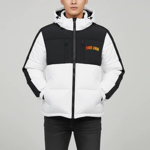 Chaqueta Acolchada de Invierno para Hombre, con Capucha y Cuello Alto, Diseño en Dos Tonos Blanco y Negro - Product Image 4