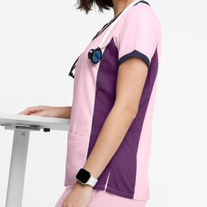 Uniforme médical en coton mélangé denim, unisexe, vêtements de travail pour médecin et infirmière, t-shirts à col en V - Product Image 3