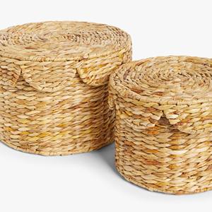 Boîtes de rangement élégantes en jacinthe d'eau avec couvercle | Boîte de rangement ronde écologique pour salon chambre salle de bain cuisine - Product Image 4