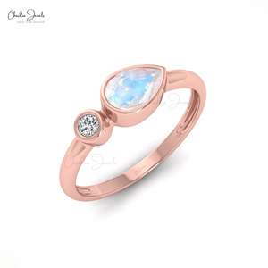 ขายส่ง0.2 CT จริงรุ้งมูนสโตนซ้อนกันได้แหวนทอง14K แข็งเน้นเพชรแหวนหมั้นอินเทรนด์สองพลอย - Product Image 2