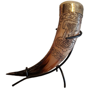 Natural Polished Trendy Viking <b>Drinking</b> Horn Beer <b>Drinking</b> Horn With <b>Stand</b> and Lather Authentic <b>Drinking</b> Horns - Product Image 2