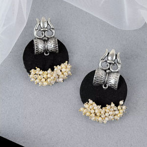 High Quality Oxidised Silver Shiva Trishul Design <b>Stud</b> <b>Earrings</b> for Women Traditional Ethnic Geometric Fabric Jewelry Direct - Product Image 1
