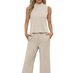 Ensemble 2 pièces pour femmes en coton et polyester vintage lavé uni, essentiel pour l'extérieur, pull basique en molleton mélangé de coton - Product Image 5