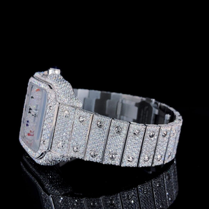 Montre pour homme en moissanite naturelle, montre en argent sterling faite à la main, boîtier carré, montre de luxe pour soirée, couleur personnalisée, chiffres numériques - Product Image 4