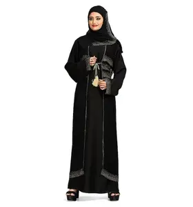 Baju Abaya pakaian Muslim tradisional trendi bernapas gaun Muslim wanita bergaris bordir Timur Tengah