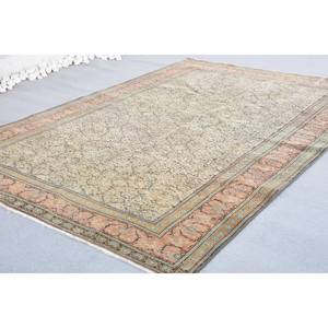 พรมขนสัตว์แบบดั้งเดิมวินเทจ4.8ft x 7.2ft พรมปูพื้นและชุดเย็บปะติดปะต่อกันสีเบจและสีชมพู - Product Image 3