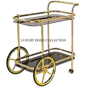 Chariot de service en métal artisanal de style antique avec des détails ornés, parfait pour les repas élégants - Product Image 2