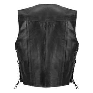 Chaleco de motorista de cuero de alta calidad para hombre OEM Material de cuero de vaca real Costura duradera Cierre de cremallera Chaleco de cuero de etiqueta privada - Product Image 2