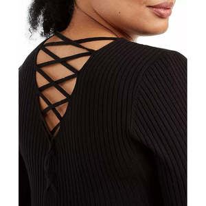Abito Aderente Nero Trendy da Donna Planet Gold, Taglia XL Plus, con Lacci Posteriori, Stile Semplice, Lunghezza al Ginocchio, Vita Naturale - Product Image 3