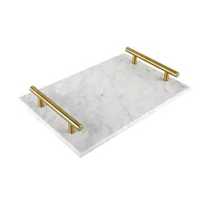 Bandeja decorativa de piedra Natural de diseño antiguo con mango dorado Mármol genuino Baño Cocina Vanidad Precio competitivo - Product Image 3