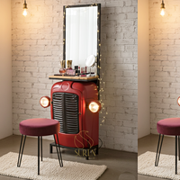 Table de maquillage industrielle rouge SUREN avec miroir et éclairage, meuble moderne pour salon