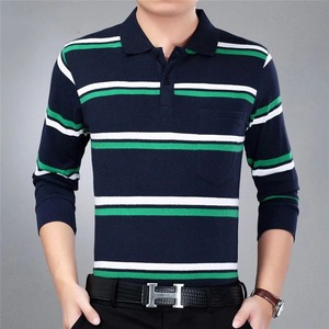 Nueva primavera otoño rayas Casual moda Polos hombres manga larga suelta Casual Tops All Match Pullover - Product Image 6