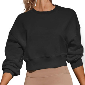 Sudaderas de mujer tejidas de colores sólidos y básicas de cuello redondo hechas a medida sudaderas de mujer de manga larga de gran tamaño para gimnasio al por mayor OEM - Product Image 4
