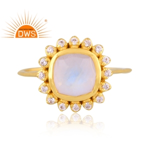 Dernier modèle Bague empilable en argent sterling plaqué or avec pierre de lune naturelle Cz et arc-en-ciel Fabricant de bijoux fins Demi - Product Image 2