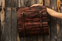 Sac de rangement pliable en toile cirée et cuir marron, écologique, pour couteaux et outils, avec poches, ensemble de cuisine six pièces en acier au carbone, logo et taille personnalisables
