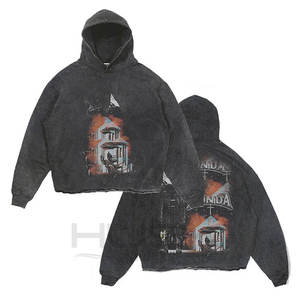 Sudadera con capucha desgastada con lavado ácido para hombre al por mayor de gran tamaño Vintage Cut Bottom Raw Hem Heavyweight No Hem Designer Plus Size Spring - Product Image 4