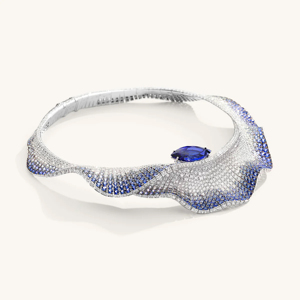 Luxury Women’s Choker Necklace White Gold Finish with Sapphire Crystal Stones - Product Image 2