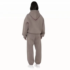 Ensemble de survêtement unisexe en coton et polyester de haute qualité, 2 pièces, décontracté, uni, logo personnalisé, 345g, taille plus, surdimensionné, sweat-shirts et pantalons pour hommes - Product Image 3