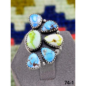 Bague ajustable artisanale du Sud-Ouest avec Palomino Golden Hills et sertissage en argent sterling turquoise pour cadeau - Product Image 2