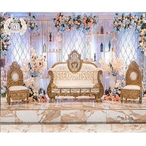Maharaja – ensemble de canapé sculpté à la main pour mariage, or blanc, ensemble de canapé de scène de mariage, ensemble de canapé de mariage de Style français pour mariée et marié - Product Image 1