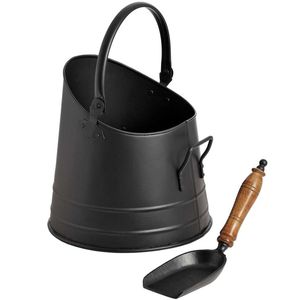 Decorative vintage look iron <b>coal</b> bucket with sturdy handle for use in fireplace accessories and home decor - Product Image 6