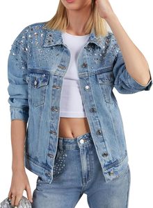 Good Quality Women's <b>Rhinestone</b> Denim <b>Jacket</b> Casual Long Sleeve Jeans Trucker <b>Jacket</b> Coat Denim <b>Jacket</b> Factory Made Customer - Product Image 5