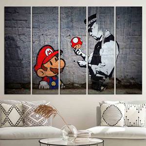 Tableau imprimé sur toile : Graffiti de Banksy Super Mario et Policeman, LOT DE 5 TOILES - Product Image 1