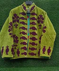 <b>Womens</b> <b>Velvet</b> Ethnic <b>Jacket</b> With Repeated Geometric Motif Embroidery Full Sleeves Stand Collar And Button Front Closure - Product Image 4