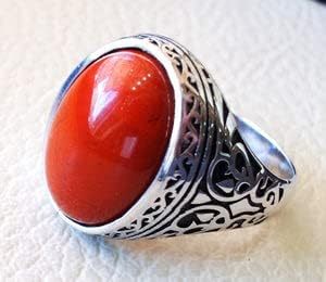 Bague pour homme en gros, nouvelle arrivée, pierre précieuse en corail naturel, cadeau d'anniversaire, bague signet pour homme en Turquie, bijoux, bague en argent sterling 925 - Product Image 4