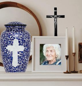 Handmade <b>Large</b> Adult Mosaic Glass Cremation <b>Urn</b> Unique Artwork With Individual Tiles Applied by Hand Funerals Funeral Supplies - Product Image 3