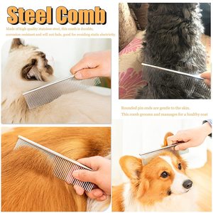<b>Simple</b> Dog Rake Undercoat Pet Grooming Set Long-Tooth Metal Brush Stainless Steel Shedding Comb for Big Dogs Long-Haired Cats - Product Image 2