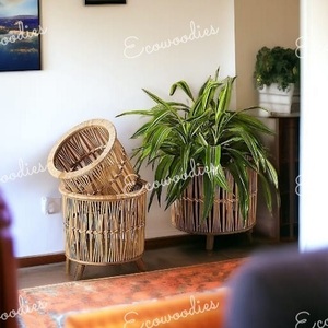 Panier de Jardinière en Rotin Design Unique Fait à la Main en Osier Naturel Décoration de la Maison Ensemble de 3 avec Style Floral - Product Image 5