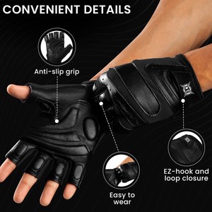 Venta al por mayor de guantes de levantamiento de pesas de entrenamiento personalizados de la mejor calidad protección superior correa de muñeca ajustable de cuero para deportes de gimnasio - Product Image 2