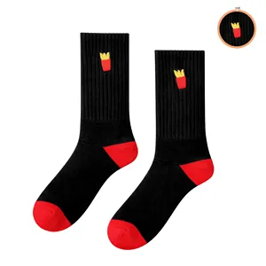 Chaussettes de sport brodées motif frites françaises de haute qualité pour garçons, 100 % coton, fibre de bambou, impression par sublimation, anti-transpiration - Product Image 1