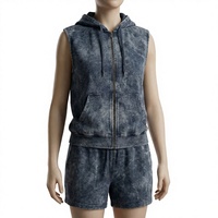 Ensemble short et sweat à capuche sans manches NAIMAT ABBAS pour homme, 100 % coton molletonné, délavé à l'acide, gilet zippé respirant et durable, séchage rapide