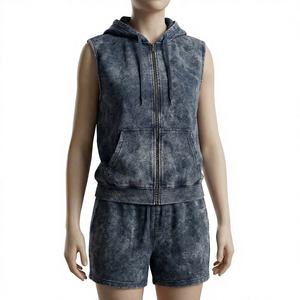 Conjunto de Sudadera sin Mangas y Pantalones Cortos NAIMAT ABBAS con Lavado Ácido Personalizado, Chaleco con Cremallera de Algodón Grueso para Hombre, Transpirable y de Secado Rápido - Product Image 3