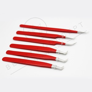 Red <b>Glitter</b> Color Eyelash Extension Isolation Tweezers High Grade Stainless Steel Volume Lash Tweezers - Product Image 2