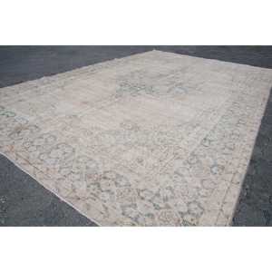 Tapis vintage surdimensionné écologique 8x11,6 pieds, patchwork blanc et bleu en laine avec envers en latex - Product Image 3