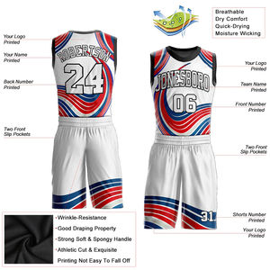Uniforme de Baloncesto de Talla Grande al por Mayor, Sublimación, Poliéster, Conjunto de Camiseta de Baloncesto, Nombre del Equipo Personalizado, Número, Transpirable - Product Image 4