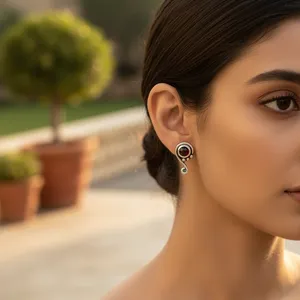 Boucles d'oreilles clous en argent 925 pour femme, garnet, design délicat en forme de goutte, avec diamant, rubis, zircon, perle, pour fiançailles, certifiées GIA - Product Image 2