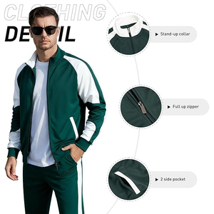 Ensemble de survêtement zippé à col montant pour homme, deux pièces en polyester, veste et pantalon droit, vêtements de sport confortables et athlétiques - Product Image 4