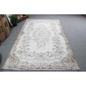 พรมวินเทจสไตล์ตุรกี ขนาด 5.5x9.2 ฟุต พรมขนาดใหญ่ สีขาวน้ำตาลไล่เฉด ทำจากขนสัตว์ - Product Image 1