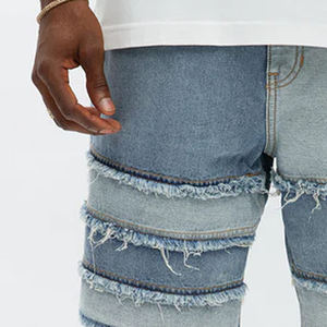 Shorts Vaqueros Casuales y Relajados para Hombre, con Contraste Deshilachado, Lavado Azul Medio, Transpirables, con Bolsillos, Diseño Moderno - Product Image 4