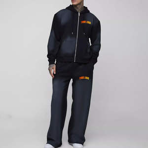 Survêtement streetwear surdimensionné délavé au soleil OEM, broderie appliquée personnalisée, survêtement lourd délavé à l'acide pour hommes - Product Image 1