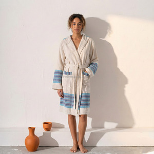 Bata de Baño Unisex de Algodón Ligero, Tejido de Lino, Secado Rápido, Transpirable, Primavera Verano, Color Liso, Talla XL, Hecho en Turquía, Ropa de Dormir y Descanso - Product Image 1