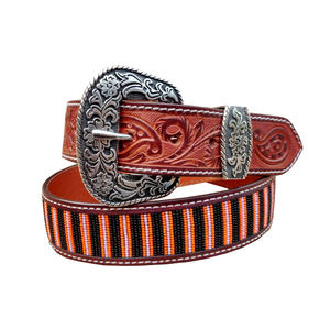 Cinturón de Cuero Vacuno Genuino Hecho a Mano con Bordado Occidental y Cuentas, Hebilla Clásica Duradera - Product Image 1