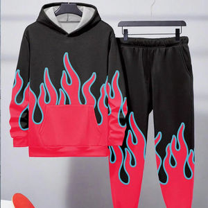 Ensemble survêtement unisexe décontracté en molleton respirant 2-en-1 avec capuche et pantalon, collection hiver 2025, 100 % polyester, taille élastique - Product Image 1