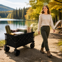 Chariot pliable de gros pour camping et pique-nique en plein air, avec roues pivotantes, en acier à haute teneur en carbone, pour la vente ambulante, le transport de colis et les courses, portable