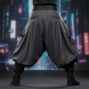 Pantalon cargo futuriste Hakama de style samouraï moderne, tissu technique premium, jambe large, streetwear, 100% coton, taille mi-haute - Product Image 2