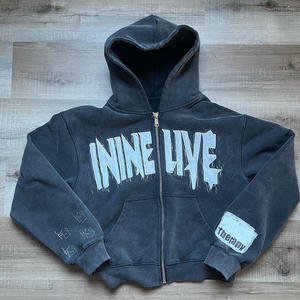 Sudadera con capucha corta con cremallera y lavado ácido personalizado de alta calidad, gran oferta, sudaderas con capucha con parche bordado desgastado para hombres - Product Image 1
